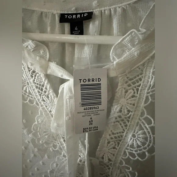 Torrid Women’s Chiffon Clip Dot Ruffle Neck Tie Front Top Blouse White Size 4X - Picture 6 of 12